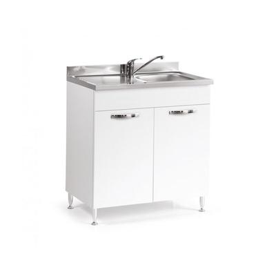 Waschtischunterschrank Küche 80x50x85 cm mit Waschbecken Einzelwanne Esche weiss - Foligno Image