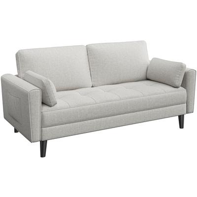 Yaheetech - 2 Sitzer Sofa, Loveseat, Kleine Sofa mit 2 Kissen und Armlehnen, Moderne Leinen Couch Image
