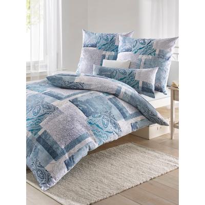 Bettwäsche BIBERNA Gr. 3, blau (petrol, grau), B/L: 155cm x 220cm, 3 tlg., Seersucker, Seersucker, B/L: 80cm x 80cm, Seersucker, 100% Baumwolle, Bettwäsche Image
