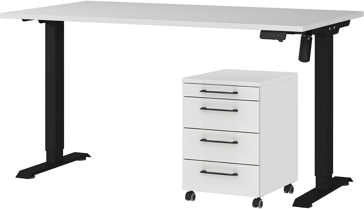 Büromöbel-Set GERMANIA "Profi 3.0", schwarz (lichtgrau, schwarz), Schreibtisch 140cm breit Metall Spanplatte, Metall, Spanplatte, Arbeitsmöbel-Sets, Büromöbel-Set, Büromöbel-Set bestehend aus Schreibtisch und Rollcontainer