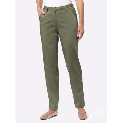 Chinohose INSPIRATIONEN, Damen, Gr. 23, Kurzgrößen, grün (khaki), 98% Baumwolle, 2% Elasthan, unifarben, lang, Hosen Image
