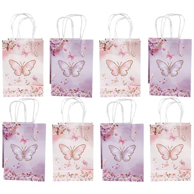 4/8/12/16/20pcs Butterfly Party Gift Bags Colored Paper Bags Treat Bags Kids Butterfly Birthday Party Decoration Supplies Favors