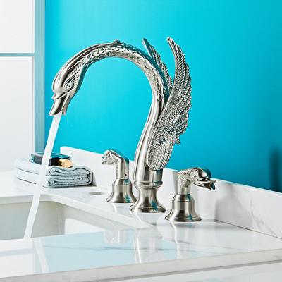 Widespread Bathroom Sink Mixer Faucet, 2 Handle 3 Holes Basin Taps Swan Noble Luxury Golden and Oil-rubbed Bronze Bath Taps