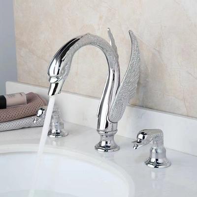 Widespread Bathroom Sink Mixer Faucet, 2 Handle 3 Holes Basin Taps Swan Noble Luxury Golden and Oil-rubbed Bronze Bath Taps