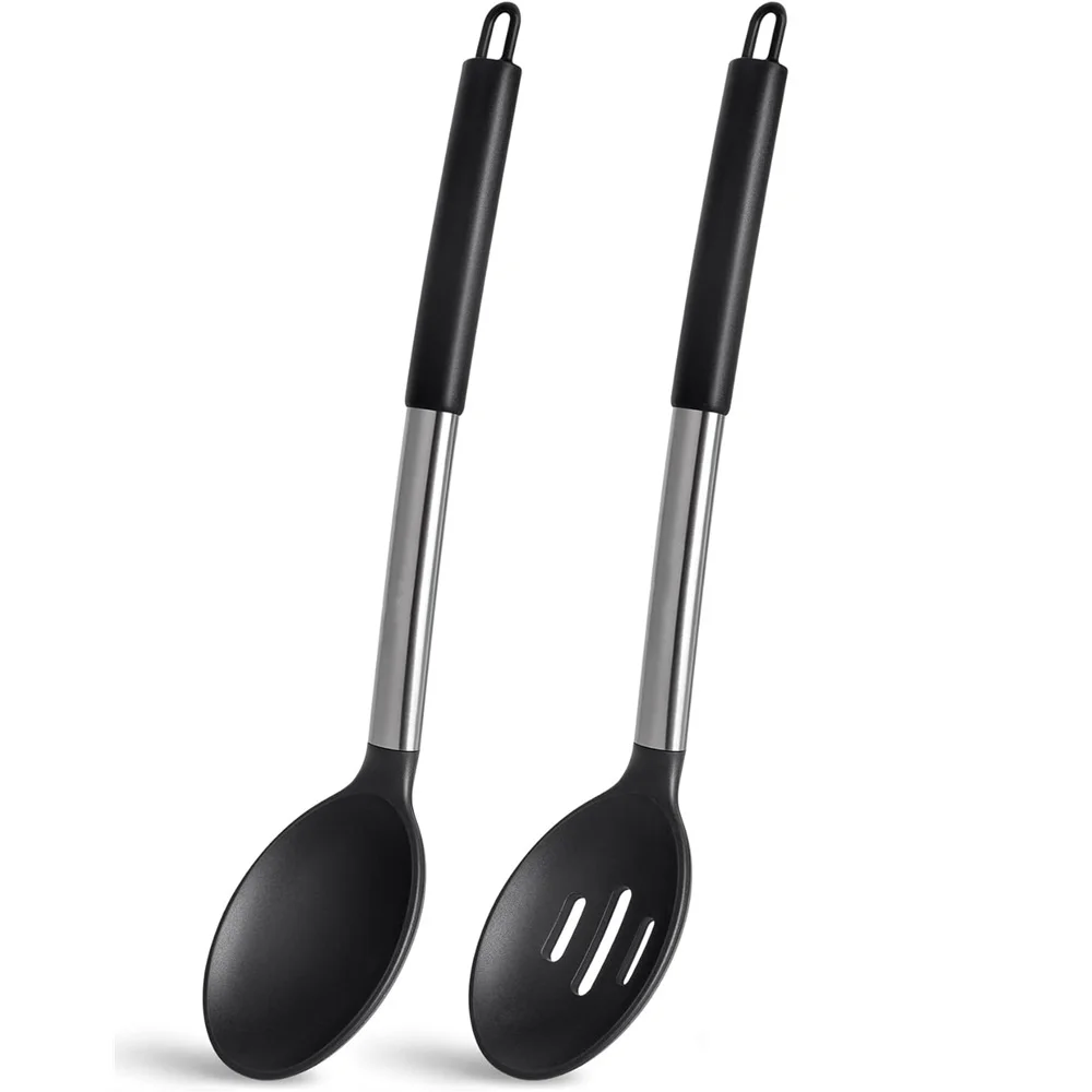 Passoire cuillère en Silicone en acier inoxydable, ensemble d'agitation, outils de cuisine, ustensiles de cuisine, cuillère à salade, outils de cuisine antiadhésifs 2 pièces