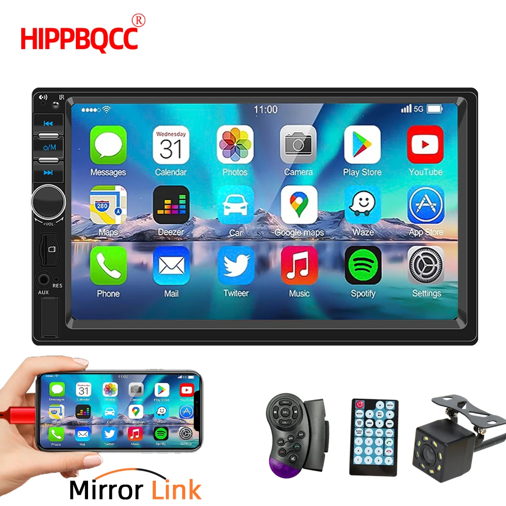 HIPPBQCC 2Din Autoradio 7 Zoll Multimedia MP5 Stere Player Auto Bluetooth Audio USB TF FM Spiegellink mit Rückfahrkamera Universal Image