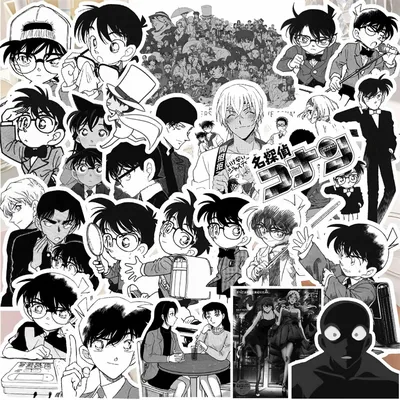 68 teile/los schwarz weiß detektiv conan anime aufkleber manga animierte dekoration koffer scrap Image