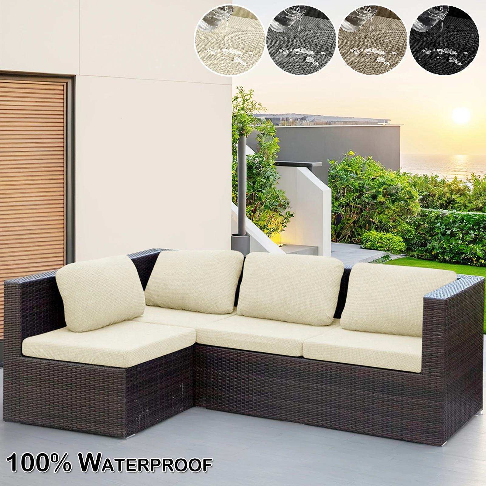 Stretch Sofa Kissen bezug Terrasse wasserdicht Jacquard Sofa Sitz Möbel Protector Schon bezug mit elastischem Boden für Wohnzimmer Image