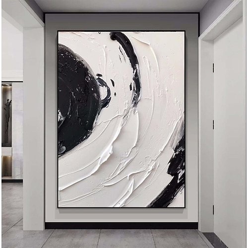 grande dipinto a mano onda nera dipinto astratto nero dipinto a mano dipinto a olio bianco e nero fatto a mano arte su tela dipinto moderno grande opera d'arte pittura astratta su tela arte murale