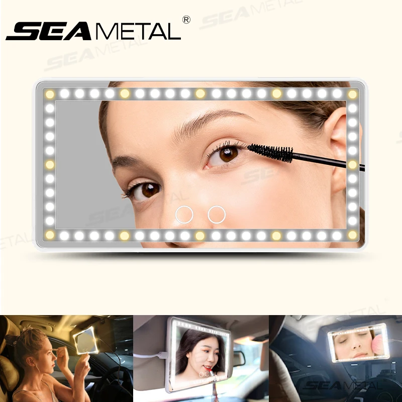 Seametal Auto Make-up Spiegel Touchscreen HD Sonnenblende Kosmetik spiegel USB-C wiederauf ladbare 3 Modi dimmbare LEDs Licht Make-up Spiegel Image