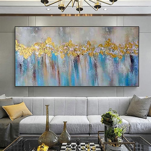 Mintura handgefertigte Ölgemälde mit goldener Textur auf Leinwand, Wandkunst, Dekoration, modernes abstraktes Bild für die Inneneinrichtung, gerolltes, rahmenloses, ungedehntes Gemälde Image