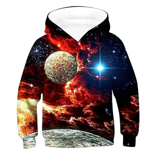 Jungen 3D Galaxis Kapuzenshirt Langarm 3D-Druck Herbst Winter Aktiv Basic kinderkleidung 2-12 Jahre Schulanfang Outdoor Täglich Image