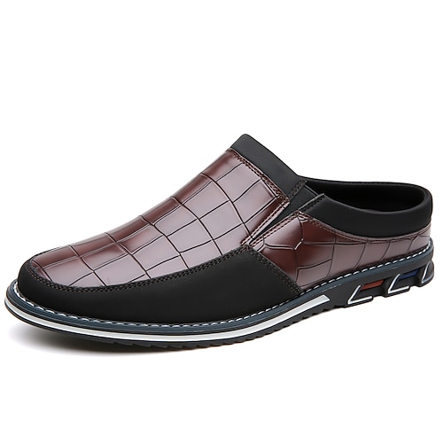 Herren Cloggs Pantoletten PU Leder Komfortabel Rutschfest Halbschuhe Dunkelrot Hellbraun Dunkelbraun Image