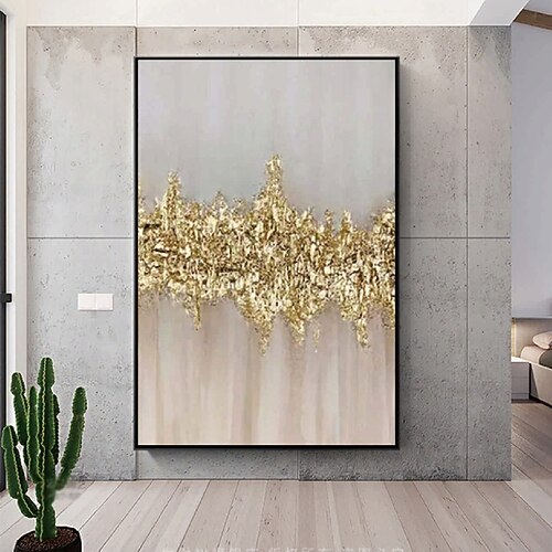 handgefertigtes Ölgemälde aus Folie, reines handgemaltes Ölgemälde aus Folie in Gold, hängendes Gemälde aus Goldfolie, Wolkenmeer, schwarz-weißes abstraktes Gemälde für die Heimdekoration, Gemälde als Wandkunst, Gemälde aus Folie in Gold Image