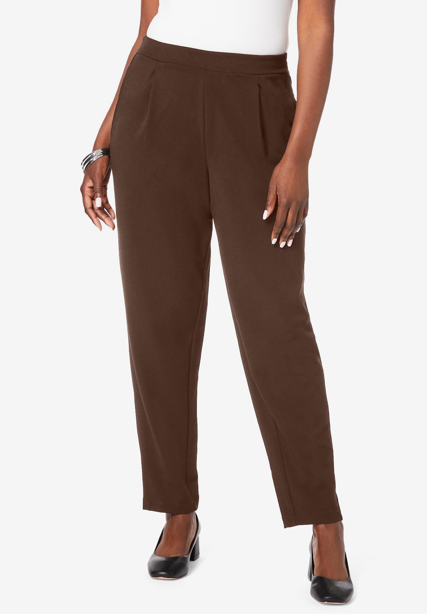 Plus Size Women's Stretch Knit Crepe Straight Leg Pants by Jessica London in Chocolate (Size 16 W) Stretch Trousers