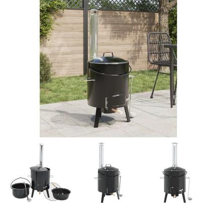 The Living Store - Gulaschkanone mit Rauchabzug & Deckel Schwarz Stahl Emailliert - Grills - Schwarz Image