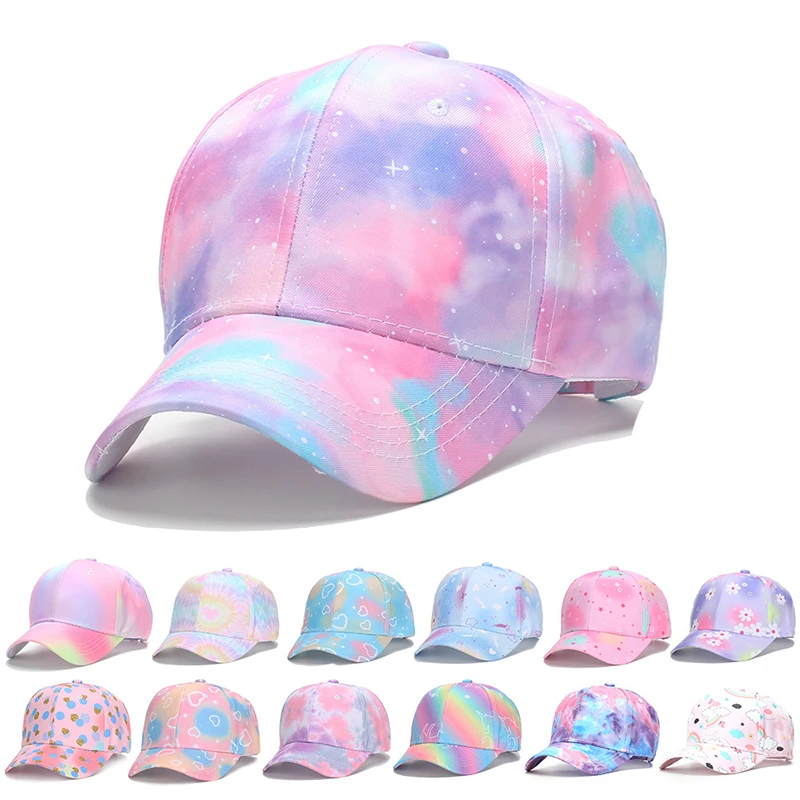 Bunte Kinder Baseball mütze Frühling Sommer Jungen Mädchen Krawatte Färbung Sonnenblenden Kinder verstellbare Outdoor-Ente Zunge Kappe 5-10 Jahre Image