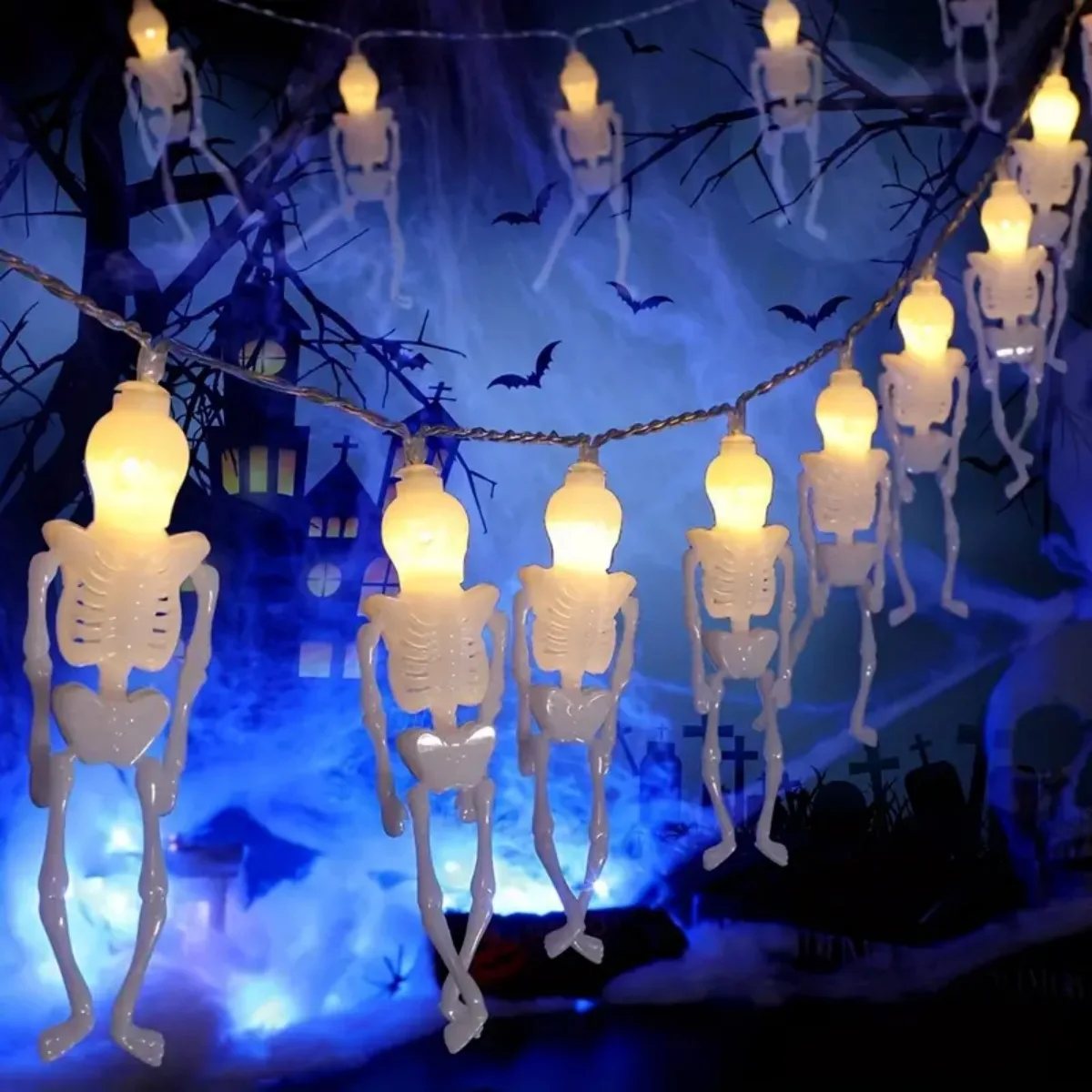 1pc 10/20LED Halloween Skeleton Lichterketten Batterie Betrieben Festliche Atmosphäre Lichterkette Geeignet Für Indoor Outdoor Decor