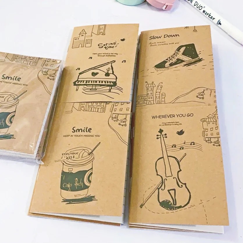 10er-Pack Mini-Retro-Kraft-Taschennotizbuch, 64 K, 16 Blatt, niedliches, leeres kleines Tagebuch, Memo-Notizblock für Studenten, Reisenden, Schulbedarf Image