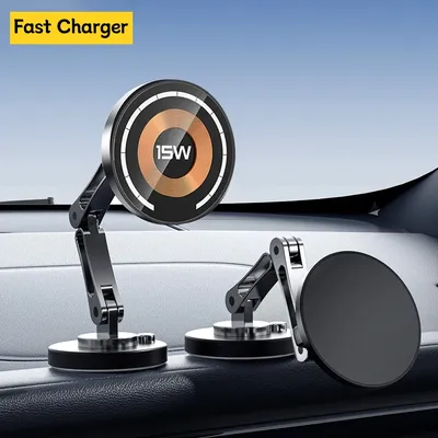 Magnetic Wireless Charger Car Phone Holder 15W Fast Charging Easy Paste Mount Stand For Magsafe