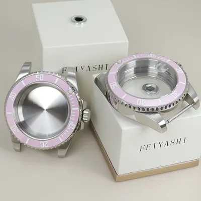 40mm Watch Case Sapphire Crystal Glass Pink Bezel For Seiko NH34 NH35 NH36/38 Miyota 8215 ETA 2824