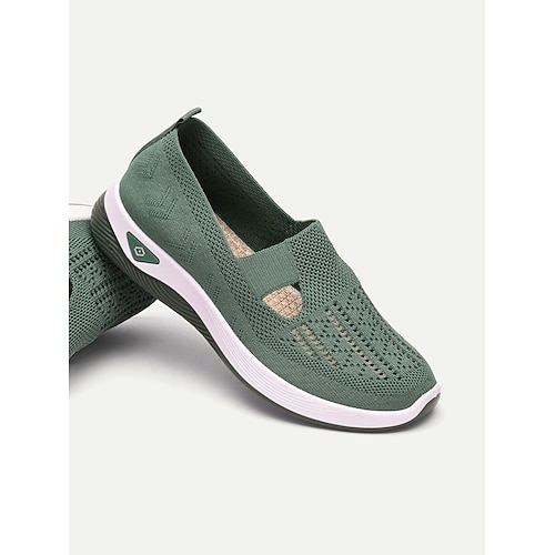 Damen Sneaker Komfortschuhe Outdoor Täglich Reise Keilabsatz Runde Zehe Lässig Komfort Minimalismus Strick Loafer Dunkelgrau Schwarz Dunkellila Image