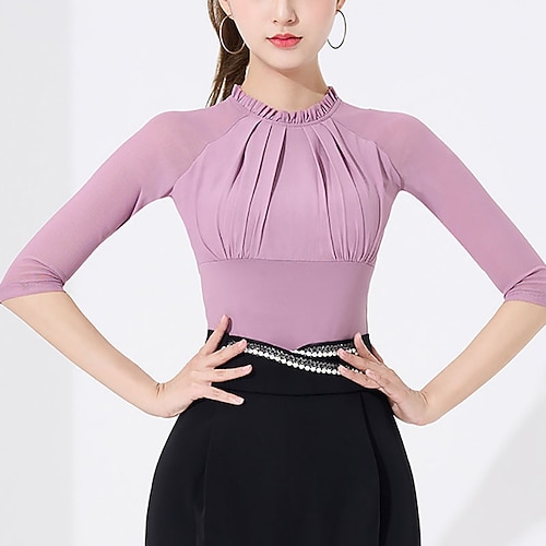 Latein-Tanz Für den Ballsaal Gymnastikanzug / Einteiler Pure Farbe Farbaufsatz Tüll Damen Leistung Ausbildung Halbe Ärmel Hoch Polyester Image
