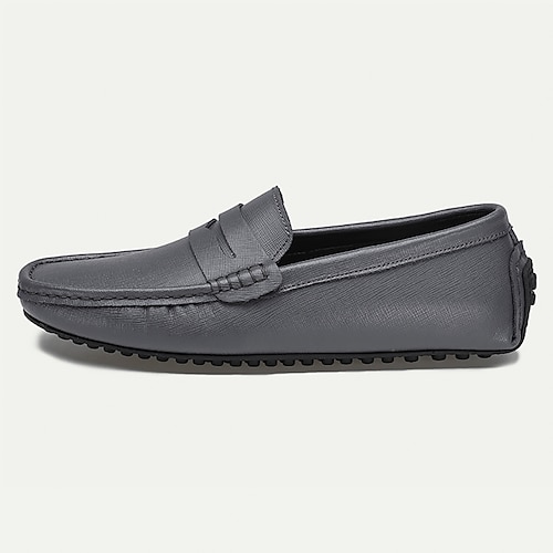 Herren Loafer Slip On Komfort-Müßiggänger Penny Loafers Leder Komfortabel Rutschfest Halbschuhe Silber Schwarz Weiß Image