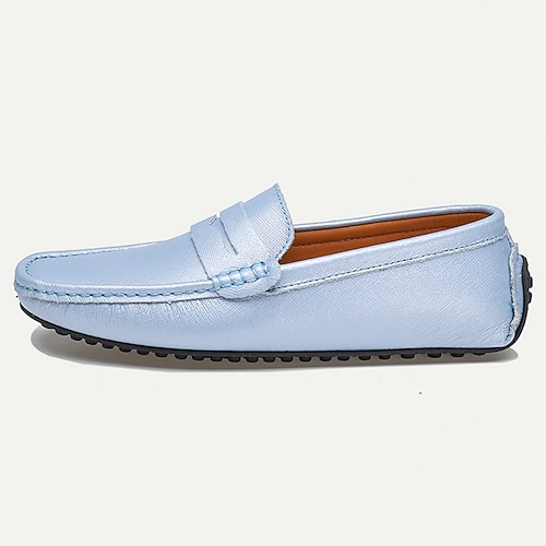 Herren Loafer Slip On Komfort-Müßiggänger Penny Loafers Leder Komfortabel Rutschfest Halbschuhe Silber Schwarz Weiß Image
