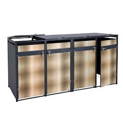 Mendler 4er Mülltonnenverkleidung HWC-J82, Mülltonnenbox, erweiterbar, Metall 100kg, anthrazit ~ gold Image