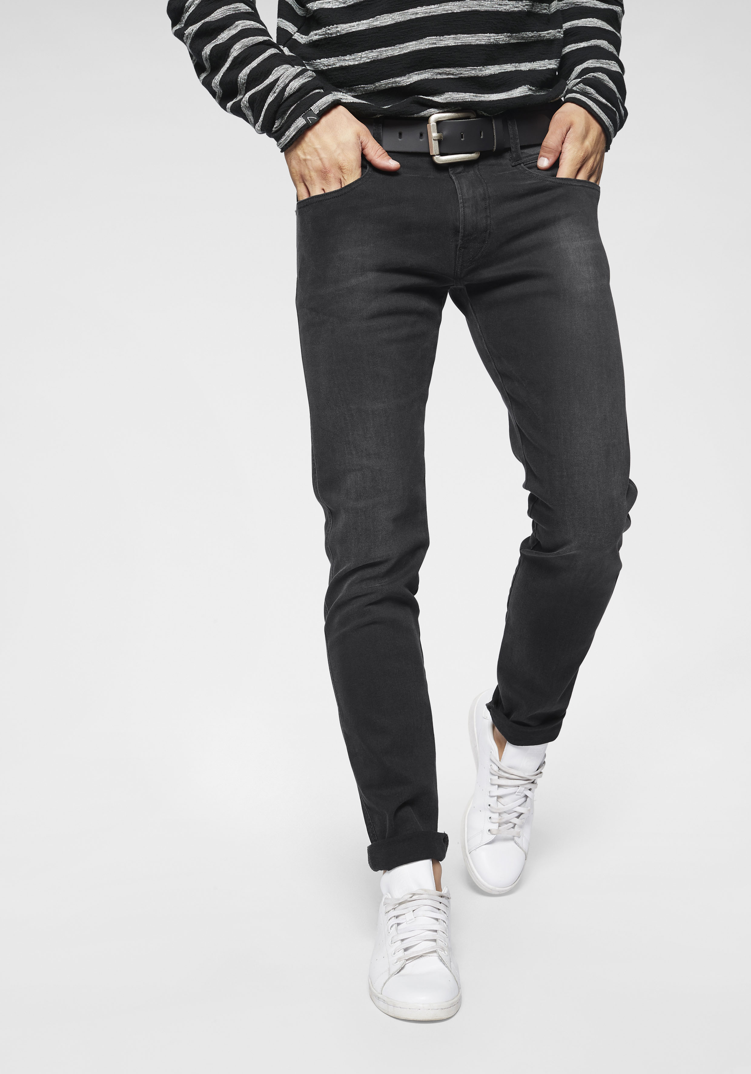 Slim-fit-Jeans REPLAY "Anbass Superstretch", Damen, Gr. 34, Länge 34, schwarz (schwarz, washed), Denim/Jeans, Obermaterial: 98% Baumwolle, 2% Elasthan, slim fit lang, Jeans Slim-fit-Jeans, elastisch, Topseller