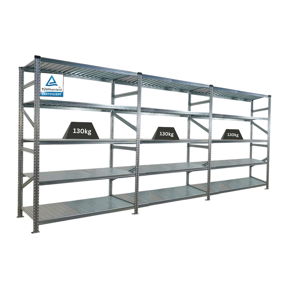 PROREGAL Fachbodenregal Stecksystem PROXIMO | Komplettregal | HxBxT 200x450x60cm | 5 Ebenen | Fachlast 130 kg | Beidseitig nutzbar | Verzinkt Image