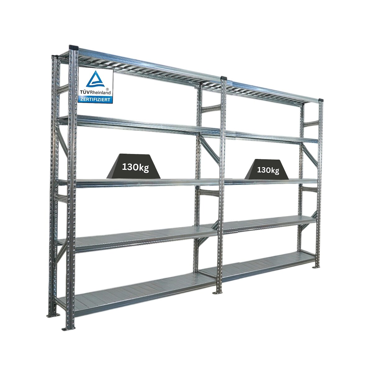 PROREGAL Fachbodenregal PROXIMO Stecksystem | Komplettregal | HxBxT 200x300x32cm | 5 Ebenen | Fachlast 130 kg | Beidseitig nutzbar | Verzinkt Image