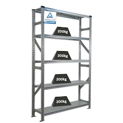 PROREGAL Fachbodenregal PROXIMO Stecksystem | Grundregal | HxBxT 200x120x32cm | 5 Ebenen | Fachlast 200 kg | Beidseitig nutzbar | Verzinkt Image