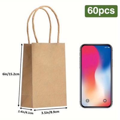 TEMU 60pcs Brown Mini Gift Bags, 6x3.5x2.4 Inches, Mini Kraft Gift Bags With Handles, Party Favor Bags Candy Bags, Small Mini Bags For Shopping, Retail, Wedding Christmas Small Gift Bags