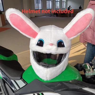 TEMU Motorcycle Helmet Protective Hood Cartoon Plush Suit Full Face Outdoor Fun Rabbit Design Helmet Cover