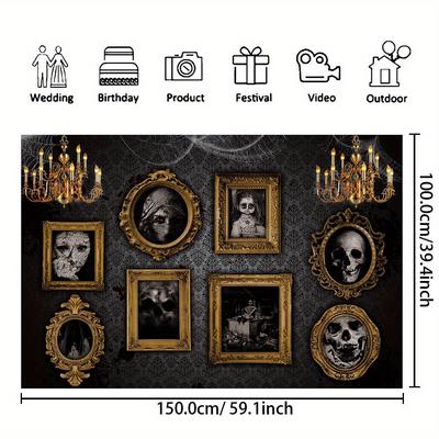 TEMU 1pc, Halloween Photography Backdrop, Vinyl, Gothic Horror Photo Frame Spider Web Pattern, Spooky Home Wall Banner Decoration, Halloween Night Party Supplies Studio Photo Booth Props