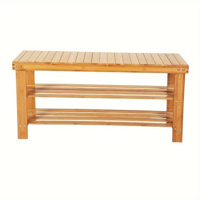 TEMU 90cm Strip Pattern 3 Tiers Bamboo Stool Shoe Rack