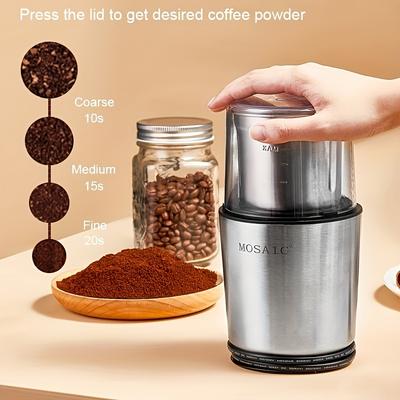 TEMU Coffee Grinder Electric, Mosaic Herb Grinder, Spice Blender And Espresso Grinder With 2 Dishwasher Safe Stainless Steel Bowls For Coffee, Herb And Spices, Silver