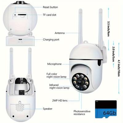 TEMU [with 64g Card]2.4ghz Safety Camera With Color Night Vision, Wireless High- Indoor/outdoor Camera, Bidirectional Audio, Wireless Camera Pan/tilt/, Wi Fi Safety Camera With Motion Tracking