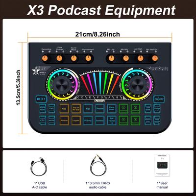 TEMU Audio Interface With Mixer & Vocal Effects, Podcast Equipment Bundle, , Studio Xlr Dj Mixer For Phone/pc/live Streaming/recording/gaming