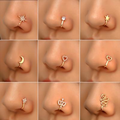 TEMU 9pcs Non Piercing Nose Clip Copper With Zirconia U Shape Crown Nose Ring Non Piercing Nose Jewellery No Piercing Required