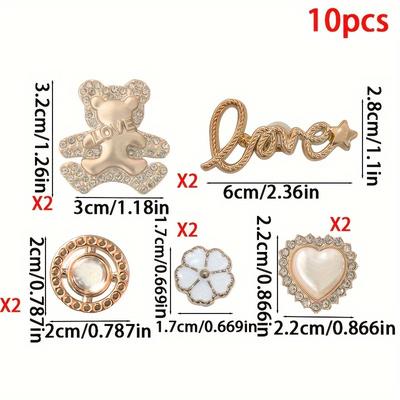 TEMU 10pcs Decorative Shoe Charms Set - Plastic No-electricity Assorted Diy Shoe Accessories For - Removable Bear, Flower & Love Themed Charms - Versatile Holiday DÃ©cor Storage For Personalized Fashion