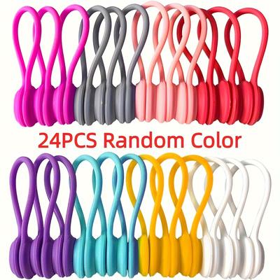 TEMU 24pcs Random Color Magnetic Cable Ties With Strong Magnet For Organizing Cables, Headphones, And Usb Cords - Silicone Cord Winder And Reusable Cable Clips Included