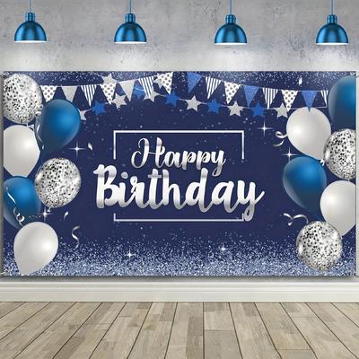 TEMU 1pc-happy Birthday Decorations Backdrop, Glitter Birthday Backdrop Sign, Happy Birthday Banner, Birthday Party Supplies Photo Background39.37x29.53 Inch (silvery And Navy Blue)