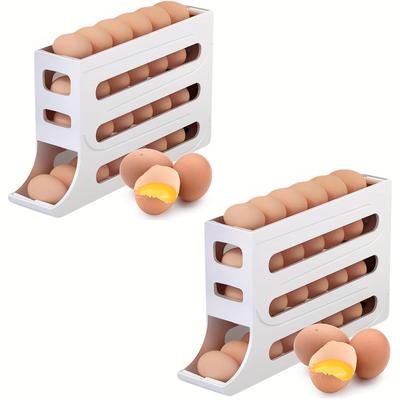 TEMU 2 Pack White Automatic Rolling Egg Dispenser, Space-saving Refrigerator Egg Tray, Suitable For Refrigerator, Kitchen, Cabinet, And Dining Table