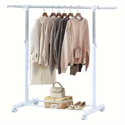 TEMU White And Chrome Metal Frame Adjustable Rolling Garment Rack