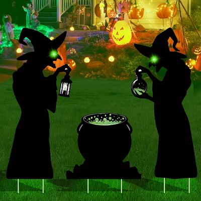 TEMU 3 Pack Witch With Cauldron Yard Signs With Stakes, Witch Scary Silhouette With Glow In , Outdoor Waterproof Lawn Pathway Decorations For Kids Family Home Party Decor