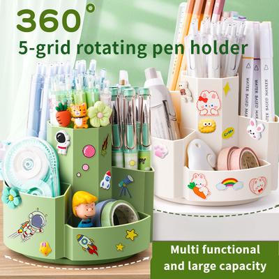 TEMU Rotatable Multifunctional Desk Pencil Pen Holder, 5 Slots 360-degree Spinning Pencil Pen Desk Organizers, Desktop Storage Pen Organizers Stationery Supplies, Cute Pencil Cup Pot For Office, School