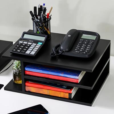 TEMU Elegant Wooden Desk Organizer - Supplies Storage Rack With Smooth Finish For Printer, Stationery & Books Office Supplies And Accessories For Desk Office Desk Supplies And Accessories